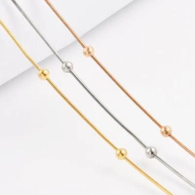 Wholesale Fashion 18K Gold Plating Stainless Steel Round Snake Chain Girls Jewellery Bangle Anklet Bracelet Necklace with Beads Free Sample