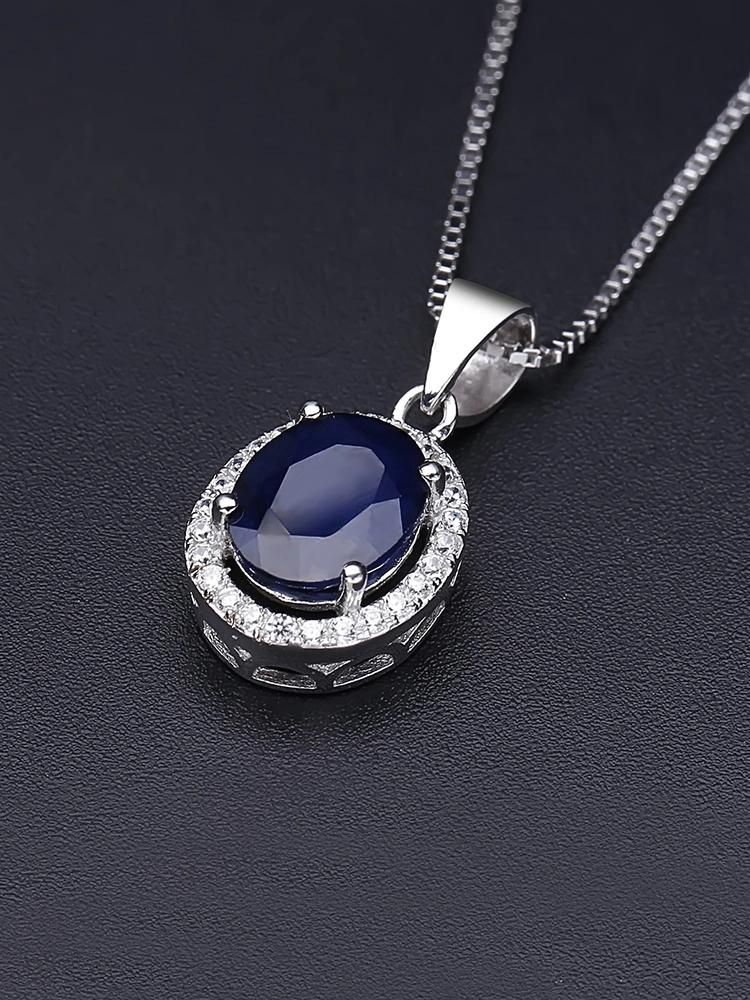 Natural Blue Sapphire Real 925 Sterling Silver Pendant Necklace for Women Necklace Costume Jewelry