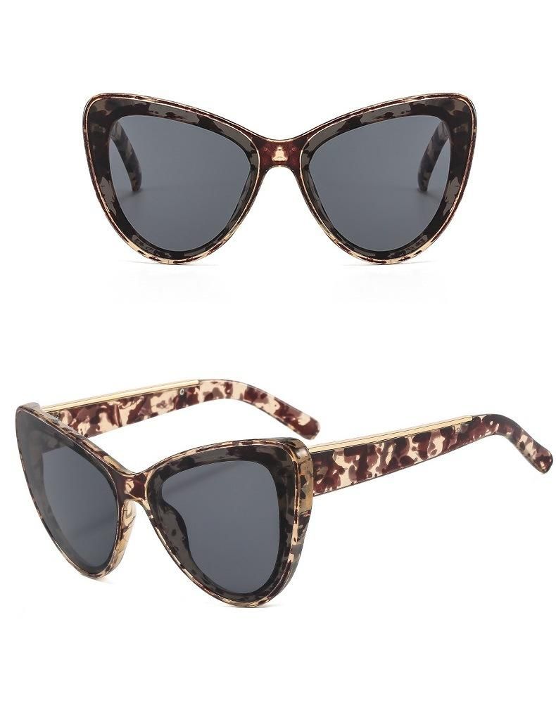 Large Frame Cat Eye Ladies Fashion Personality Metal Sunglasses