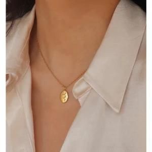 18K Gold Plated Stainless Steel Flower Jewelry Irregular Oval Birth Flower Pendant Necklace