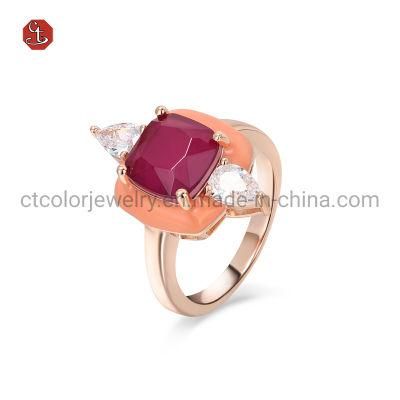 Fashion 925 Sterling Silver Jewelry Square Colored Stone Rings