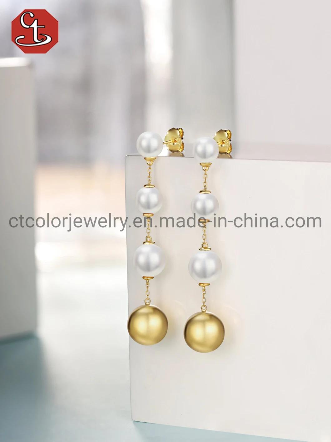 Fashion Jewellery chain of Fresh Water Pearl 925 Silver Gold Plated Earring Fine Jewelry For Women