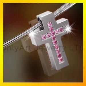 Purple CZ Inlaid Girls Cross 316L Steel Pendant