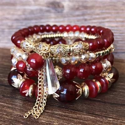 Bohemian Style Rhinestone Bangle Multi-Layer Beaded Crystal Bracelet for Women and Men 2021