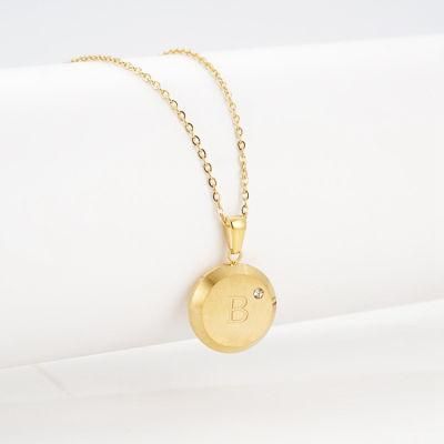 Initial 18K Gold Plated Stainless Steel Custom Necklace Zircon Stone Paved Coin Letter Necklace
