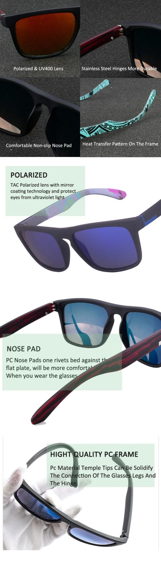 2021 New Square Sunglasses Men Polarized Sun Glasses River Retro Vintage Women Fashion Driving Eyewear Sports Eyewear Unisex PC