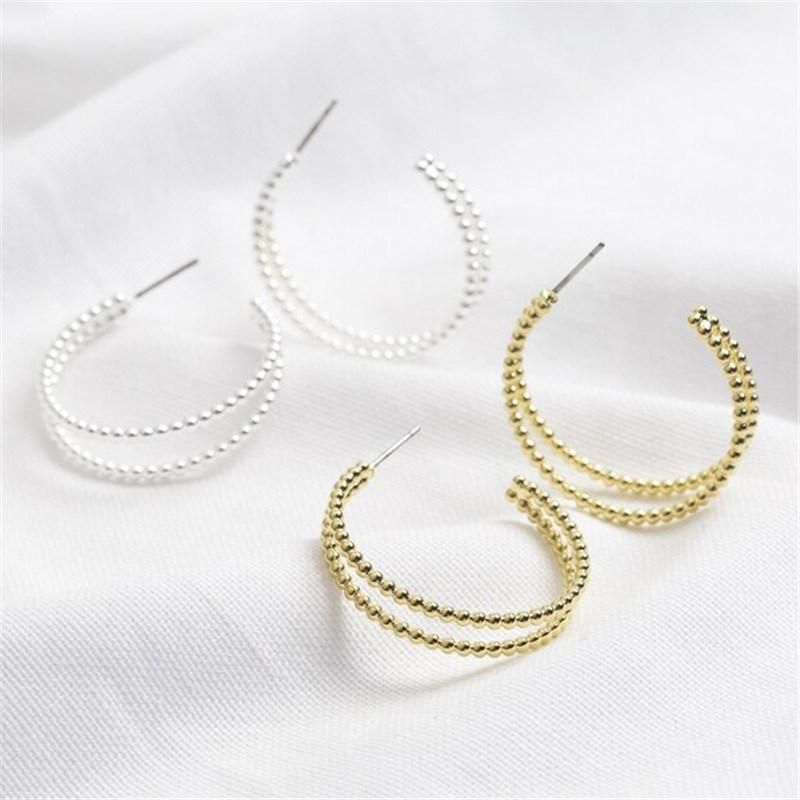 Fashion Jewelry Factory Wholesale Dotted Double Hoop Earrings in Sterling Silver Plated for Women