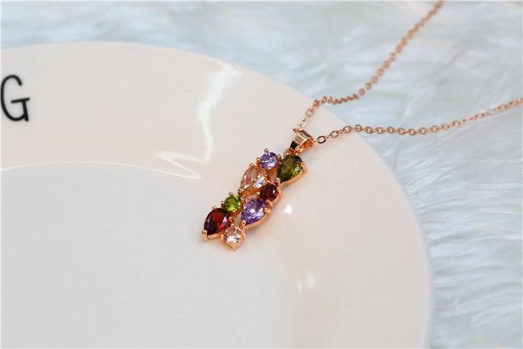 Colorful Ddubai Cheap Bridal 18K Gold Plated Zircon Necklace Earrings Jewelry Set