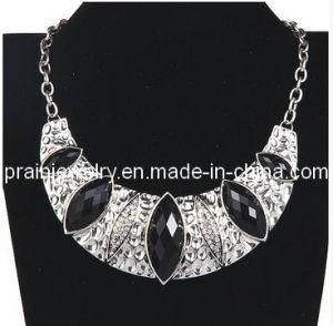 Summer Jewelry/ 2013 Zinc Alloy Plated with Antique Silver Black Crystal Rhinestone Crescent Moon Necklace (PN-091)