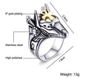 316L Stainless Steel Ring Men&prime;s Creative Egypt Anubis God and Cross Knight Ring Punk Stainless Steel Jewelry Size 7 to 15