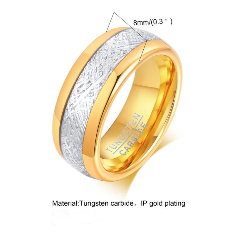Factory Wholesale Tungsten Steel Embossed Ring Between Gold Men′ S 8mm Ring Trendy Fashion Ring Jewelry Tstr096