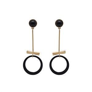 Women Fashion Costume Jewelry Black Bead Gold Earrings