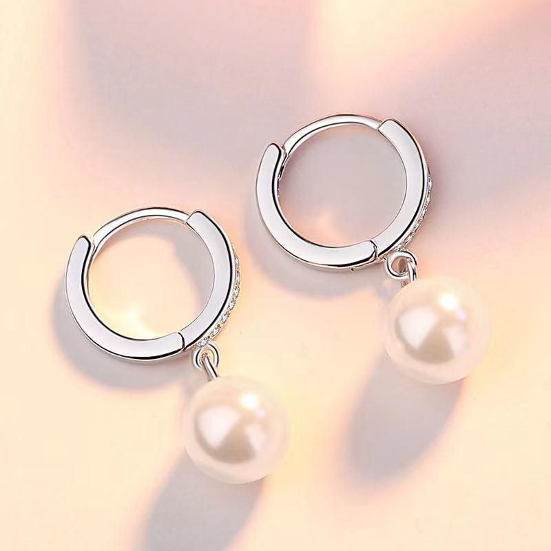 925 Sterling Silver Pearl Dangle Earrings for Women Graceful Accessories Fashion Earring Gift