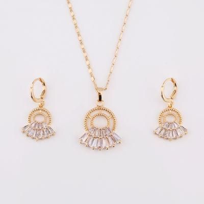 Fashion Women Custom 18K Gold Plated Alloy Crystal Silver Jewelry Chain Sets Pendant Necklace