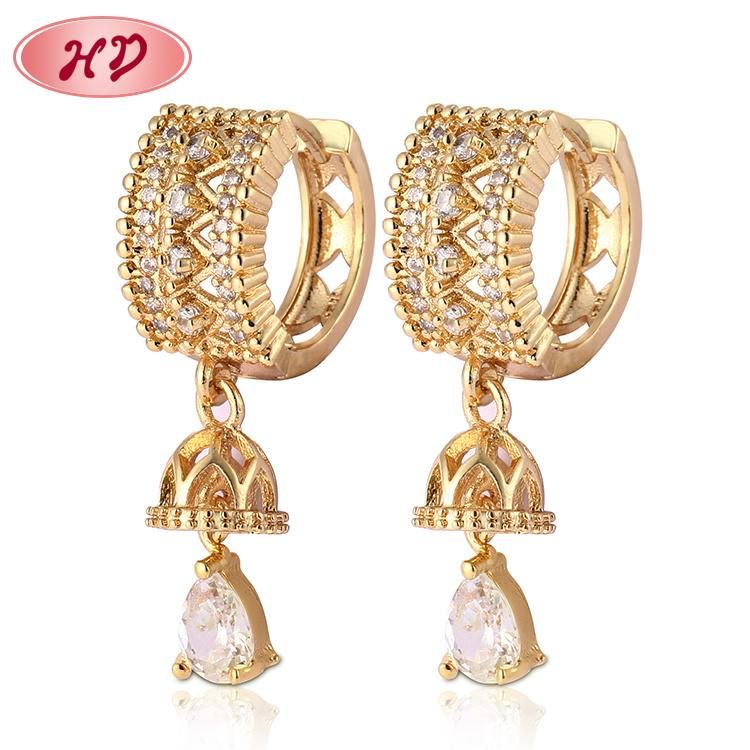 Fashion Latest Design Yellow Gold Plated with Stone Earring