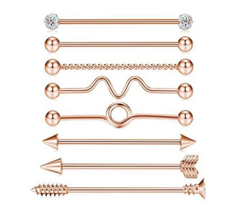 8PCS 14G Industrial Barbell Earrings Cartilage Stainless Steel 38mm Industrial Piercing Bar Body Piercing Jewelry