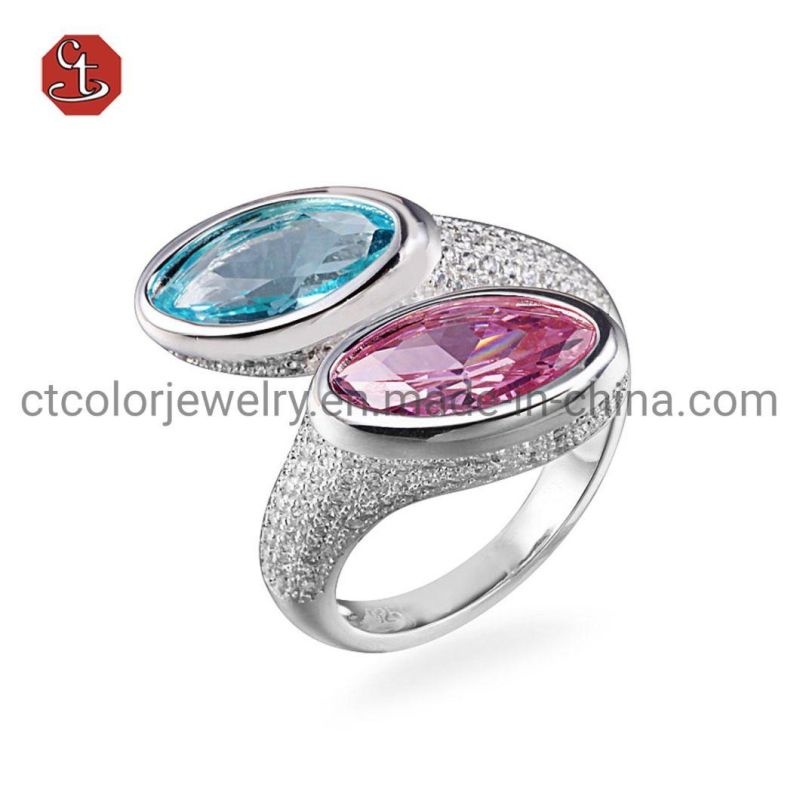 Fashion Jewelry Pink Gemstone Silver Ring Hot Selling Silver or Brass CZ Ring
