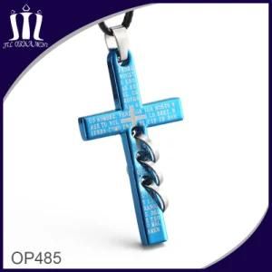 Op485 Blue Engraved Cross Pendant with 3 Rings