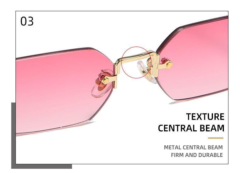 New Trendy Small Size Rectangle Frameless Sun Glasses Hot Sale Women Men Rimless Ocean Lens Metal Sunglasses