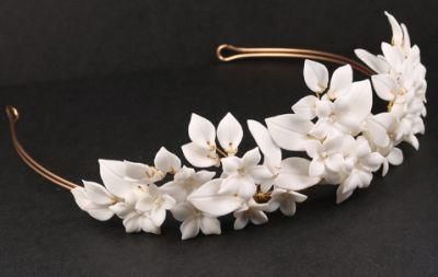 Wedding Bridal Ceramic Flower Headband Headpiece Tiara. Silver Crystal Flower Tiara