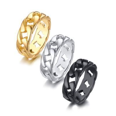 Cuban Chain Ring Jewelry European and American Fashion Men&prime;s Motorcycle Titanium Steel Chain Gold Ring