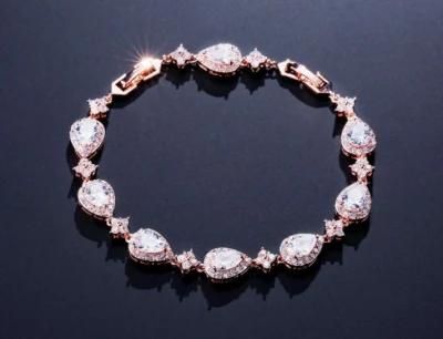 Fashion Rose Gold Cubic Zirconia Bracelet, Wedding Bridal CZ Bracelet for Brides