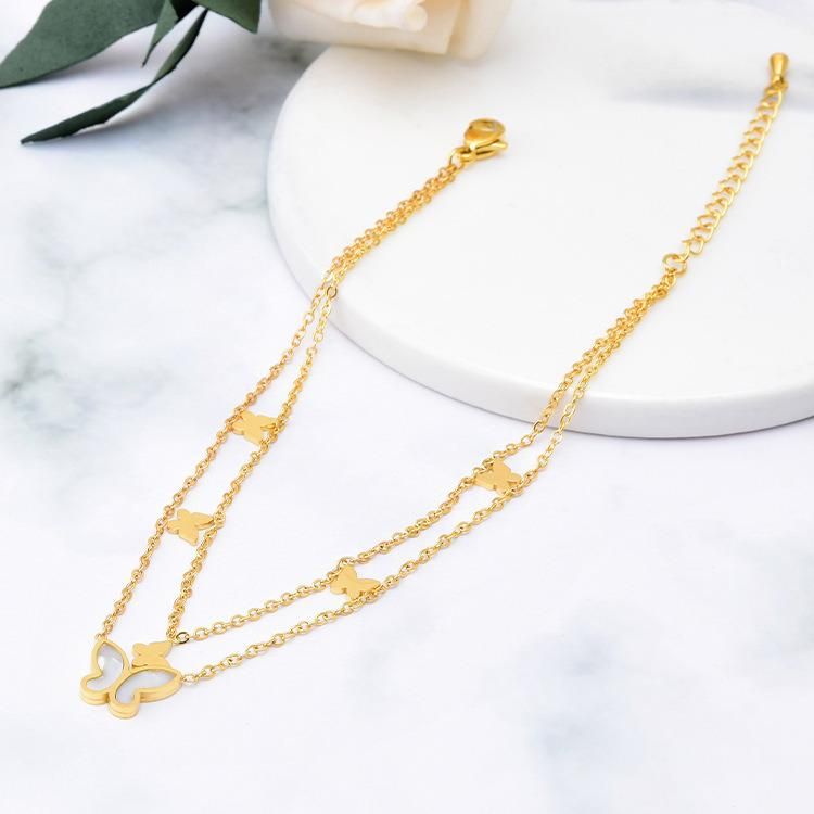 Manufacturer′s Custom Fashion Double-Layer Chain Foot Chain Stainless Steel Gold-Plated Anklet