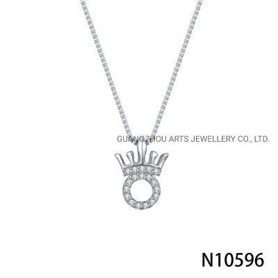 White Cubic Zircons Over Sterling Silver Rhodium Plating Crown Necklace