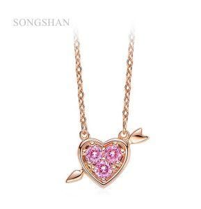 2021 18K Gold Vermeil Fashion Jewelry Arrow Diamond Heart Pendant Pink Zircon Setting Pendant Romantic Gift Girl Necklace