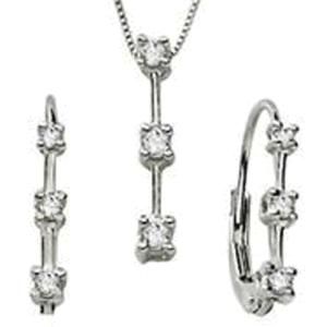 Cubic Zirconia Long Square Earrings and Pendant Necklace Jewelry Set