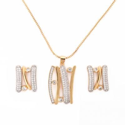 Women Fashion Jewelry Accessories Alloy 18K Gold Plated Silver Chain Sets Pendant Necklace with CZ Crystal
