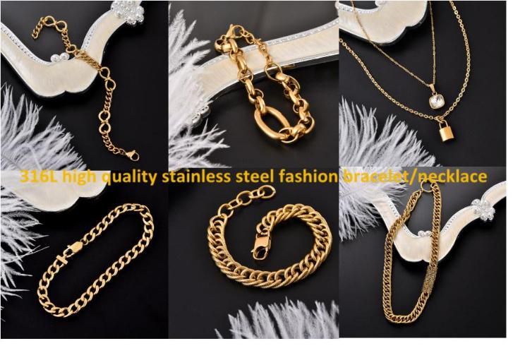 Popular Stainless Steel Gold Plated Layering Necklace Fashion Jewelry with Moon and Eagle Pendant