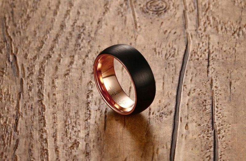 Factory Wholesale European and American Fashion Jewelry Wholesale 8mm Tungsten Steel Ring Black Rose Gold Tst8133