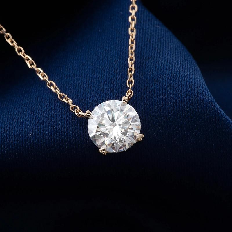Fine Jewelry Simple Style 10K White Gold Moissanite Diamond Necklace Pendant 1.5 Carat Round Pendant Women′s Commemorative Gift