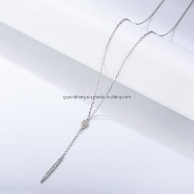 Solid 925 Silver Women Necklace CZ Zirconia Lariat Drop Necklace