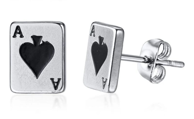 Simple and Small Ace of Spades Earrings Poker Titanium Stainless Steel Surgical Steel Women′ S Earrings Er1091