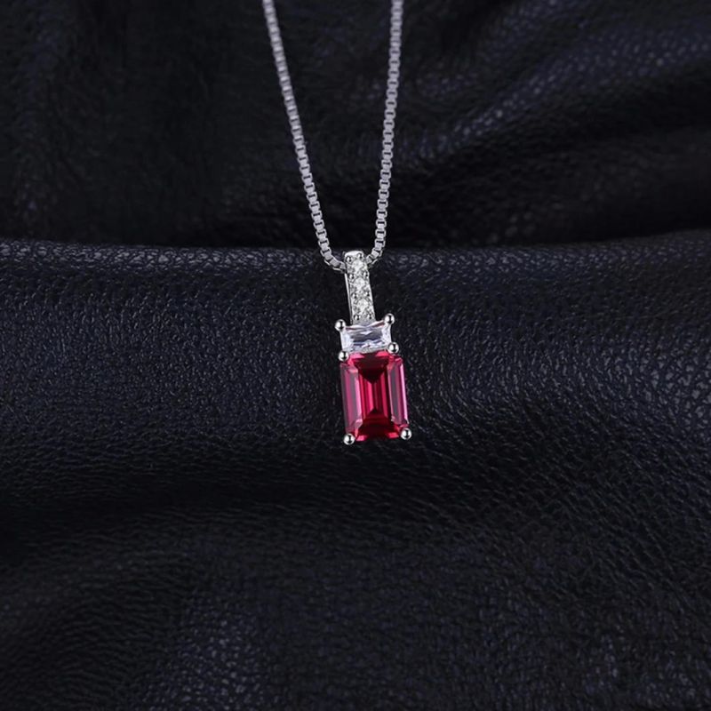 Fashion Jewellery Emerald Cut Synthetic Ruby Pendant Sterling Silver Jewelry for Women