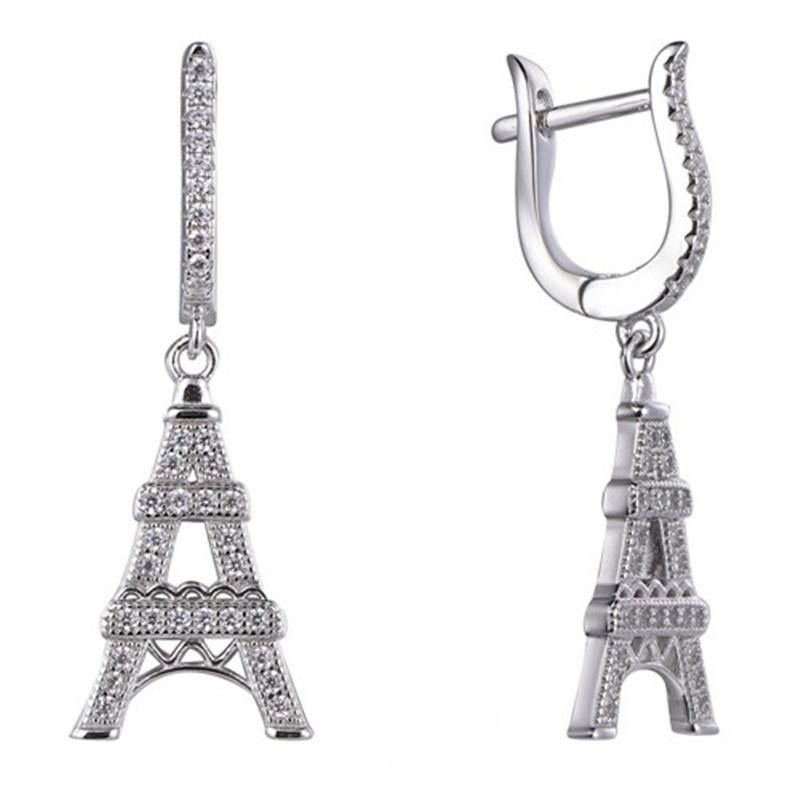 Fashion Jewelry 925 Sterling Silver CZ Simple Star and Moon Earring