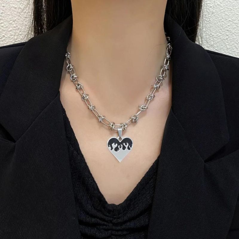 Jewellery Manufacturer Custom Design Jewelry Lover Style High Quality Net Red Alex Love Necklace Stainless Steel Heart Flame Clavicle Chain