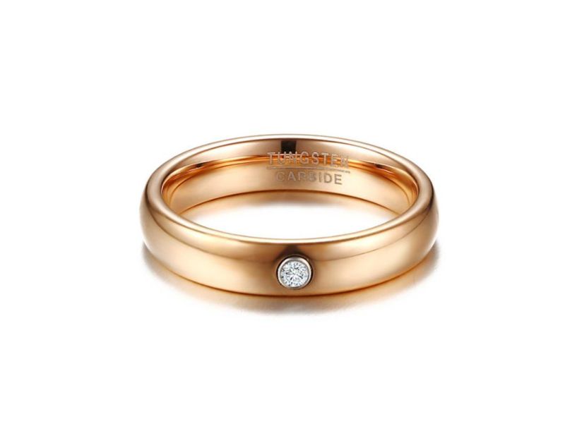 New Product 4mm Width Single Zircon Tungsten Ring Korean Version Rose Gold Ring for Women Tst2839