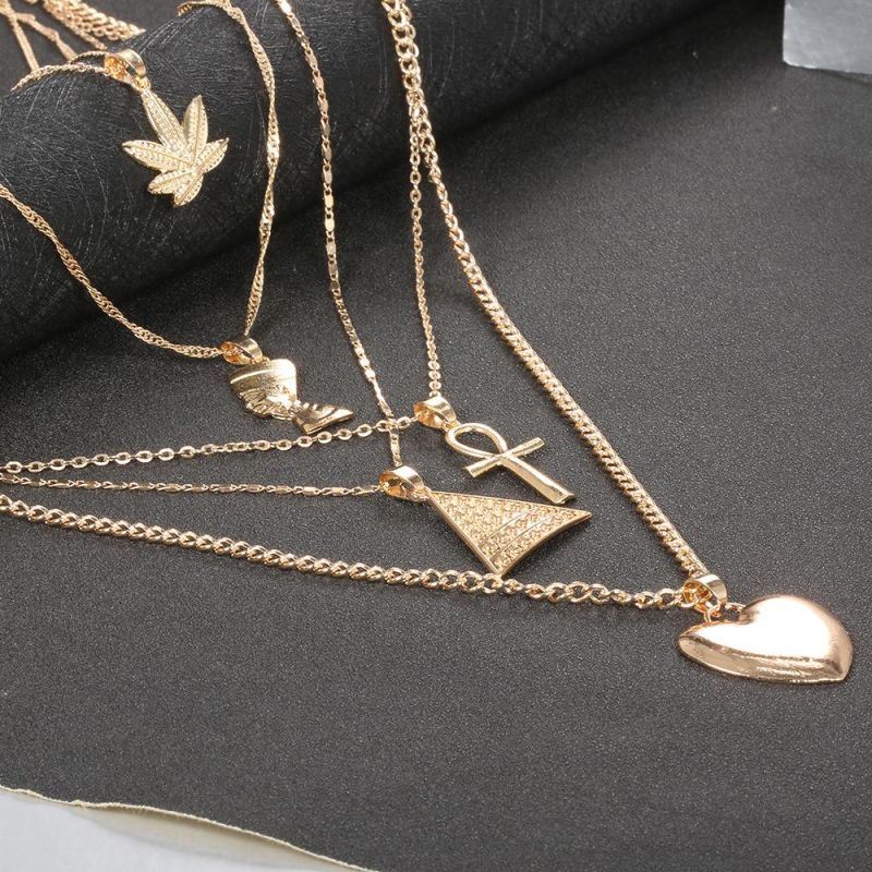 Hot Selling Egyptian Pharaoh Pyramid Collarbone Chain Love Pendant Multi - Layer Necklace