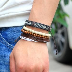 4PCS 1 Sets Multilayer Braided Wristband Bracelet for Men
