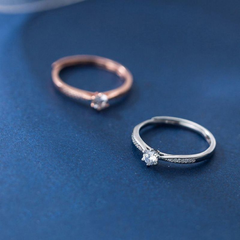 Real 925 Sterling Silver Ring Six Claw Zircon Adjustable Ring for Women Wedding Engagement Jewelry Gift