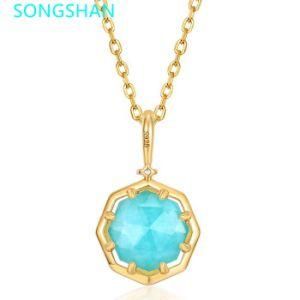 Tarnish Free Amazonite Crystal Healing Stone Pendant Necklace S925 Sterling Silver Gold Plated Two-Way Wearing Gemstone Necklace