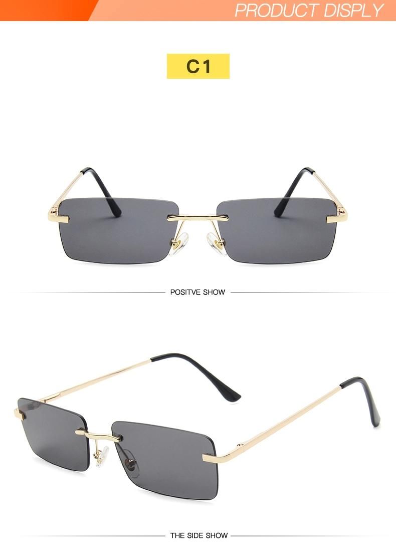 Rimless Sunglasses Women′s Square Small Frame Ocean Sheet Spring Leg Sunglasses