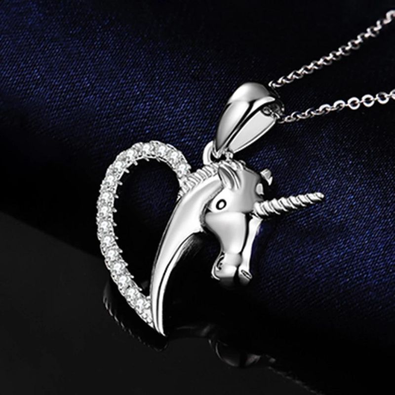 925 Sterling Silver Pendants Necklace Love Heart Unicorn Pendant Fashion Jewelry Wholesale