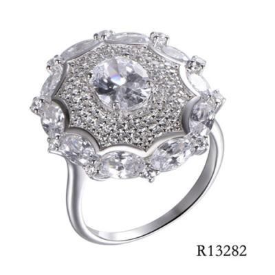 Hot Sale Women Flower Silver Ring with CZ