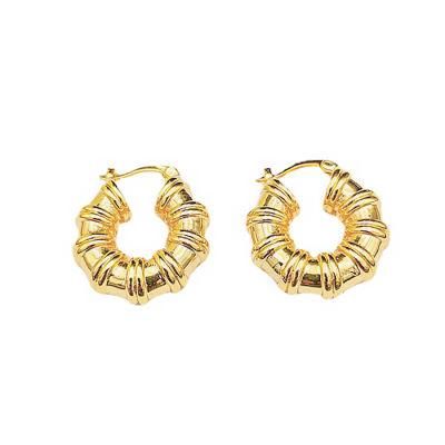 Custom Jewellery Luxury Vintage Women Chunky Metal 18K Gold Plated Thick Bamboo Huggie Hoop Earrings Stainless Steel Earrings Jewelry