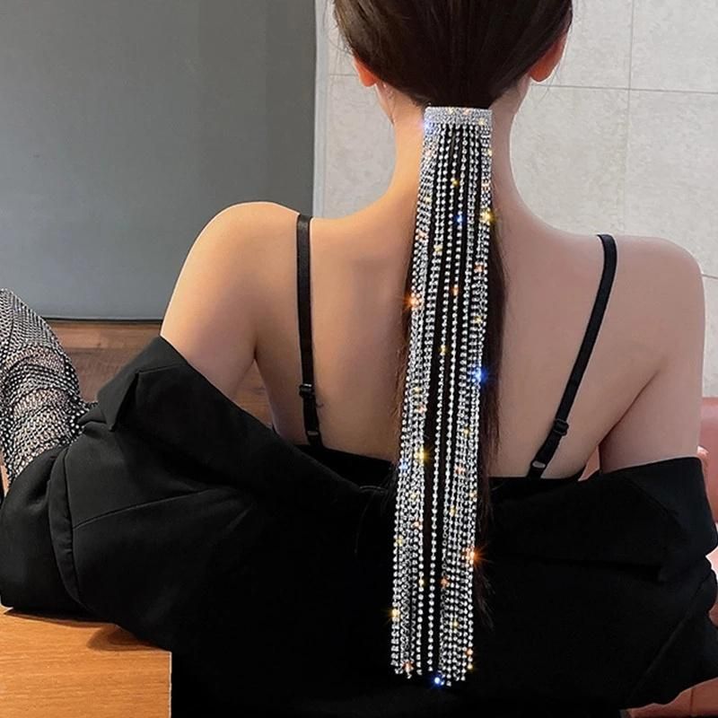 Rhinestone Fashion Hairpins Women Long Tassel Crystal Hair Wedding Accessories Jewelry