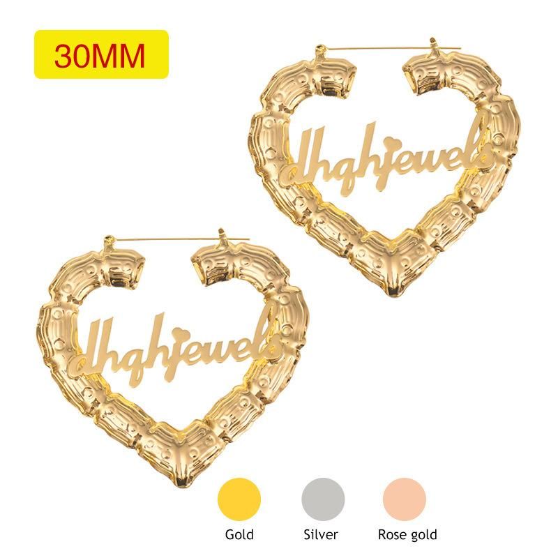Hot Trending DIY Letters Gold Plated Personalized Big Large Gold Custom Hoop Door Knocker Bamboo Earrings